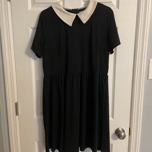 Wednesday Addams-esque Black Dress with White Collar, XL